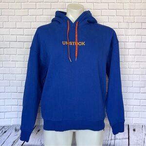 Unstuck Men's Long Sleeve Pullover Drawstring Hoodie Blue Sweatshirt Size Medium
